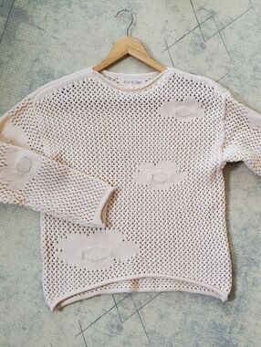 Lost In Lunar M Cream Knit Flower Sweater, Cottagecore, Grandma Core